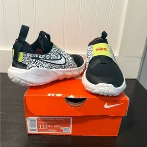 Nike Kids Flex Runner 2 Slip-On Sneakers - Black, White, and Neon Green